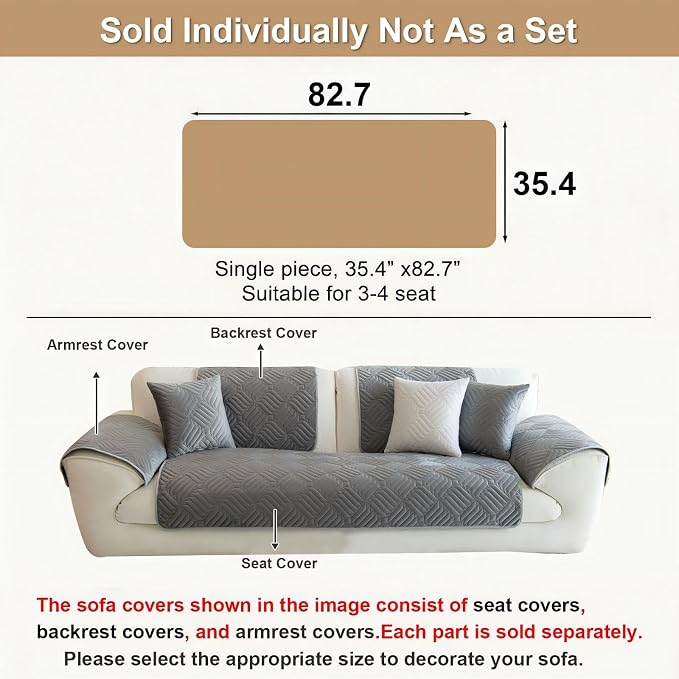 Velvet Sectional Couch Covers for Sofa Washable(35.4"x80.7") | Soft No Shedding Dark Grey Couch Covers, Sofa Cover for 4 Cushion, Pet Friendly Non Slip Couch Protector Cover for Dogs - Image 2