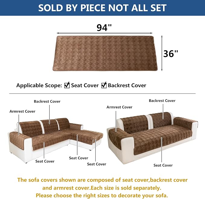 Eismodra Sectional Couch Covers,L Shape Sofa Slipcover Furniture Protector for Dogs Cats Pet Chaise Lounge 3 Cushion Couch Loveseat,Light Brown 36 x 94 inches (Only 1 Piece) - Image 5