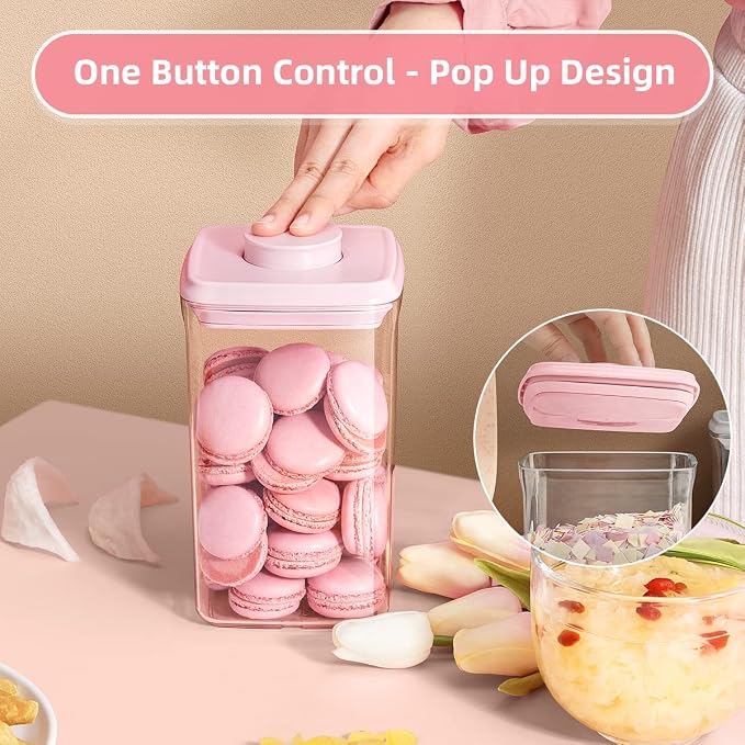 Ankou Airtight Food Storage Container - 7 Pcs One Button Handy Container Stackable Food Containers for Snacks Candy Salt Herbs Spices Coffee Bean Formula Popcorn BPA-Free Tight Seal - Image 2