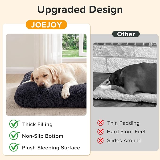 JOEJOY Large Dog Bed Crate Pad, Deluxe Plush Washable Dog Beds Fulffy Soft Kennel Pad Anti-Slip Pet Sleeping Mat for Large Medium Small Dogs, 35" x 23", Dark Grey - Image 5