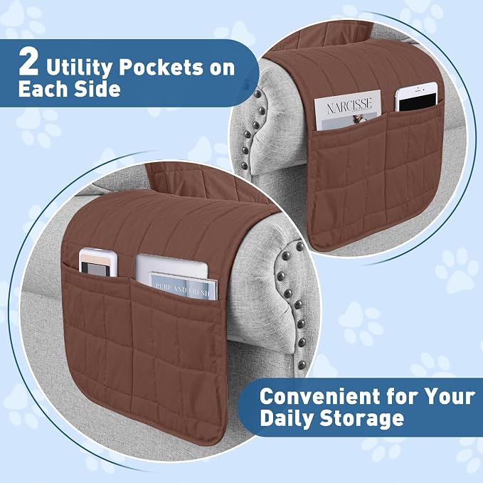 MAXIJIN Waterproof Chair Cover Slipcovers for Pets Dogs, 23.5" Quilted Armchair Sofa Cover Washable Dog Couch Covers Protector with Elastic Strap & Side Pocket (Chair, Coffee) - Image 5