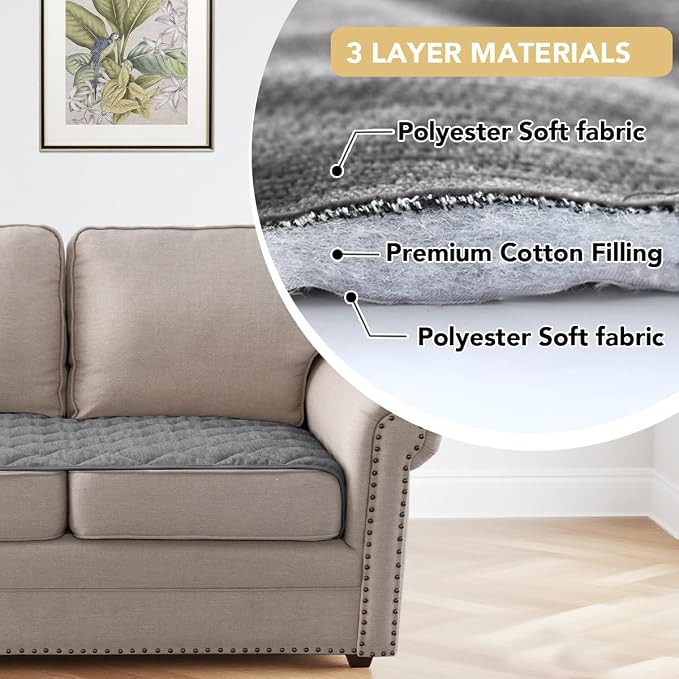 H.VERSAILTEX Couch Cover Chenille Pet Fuzzy Sofa Covers for 3 Cushion Couch Anti Slip Washable Sofa Slipcovers with Strap Soft Couch Protector Cover for Dogs Cats Kids(27.6" x 82", Light Grey) - Image 5