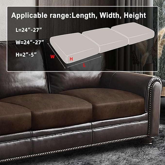 ANARACHON Leather Look Couch Cushion Covers Sofa Seat Slipcovers Sets Couches Furniture Protector for Sectional Armchair Loveseat Pets Kids Stretch Spandex Fabric(3 Cushion Sofa, Brown) - Image 3