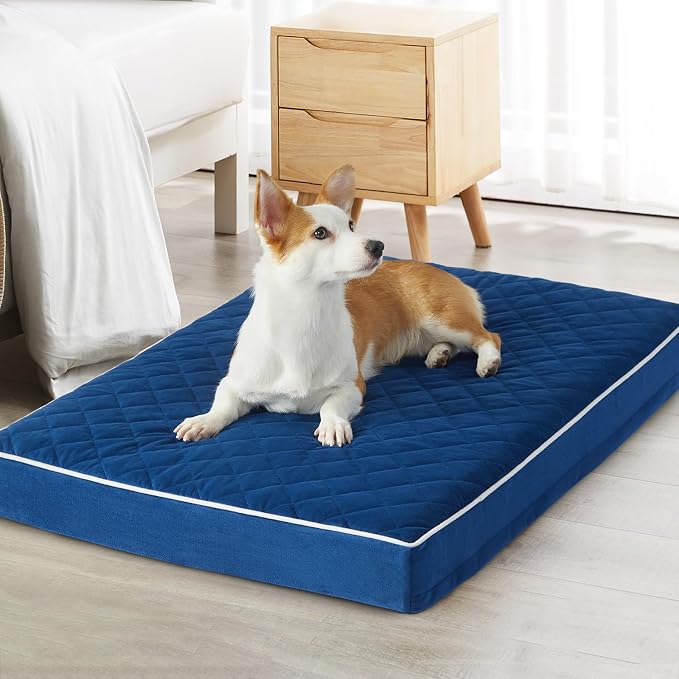 WNPETHOME Orthopedic Waterproof Large Dog Bed for Crate Cozy Sleep | Washable Large Pet Bed with Removable Cover, Multi-Needle Quilting Dogs Crate Beds Blue 35x22 Inch by WNPETHOMEPETSHOME