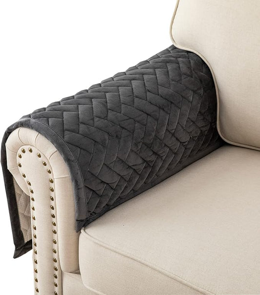 Eismodra Armrest Couch /Sofa /Backrest Covers,Anti-Slip Armchair Slipcovers for Dogs Cats Pet Loveseat Recliner Leather L Shaped,Dark Gray 28 x 28 Inches (Only 1 Piece) by Eismodra