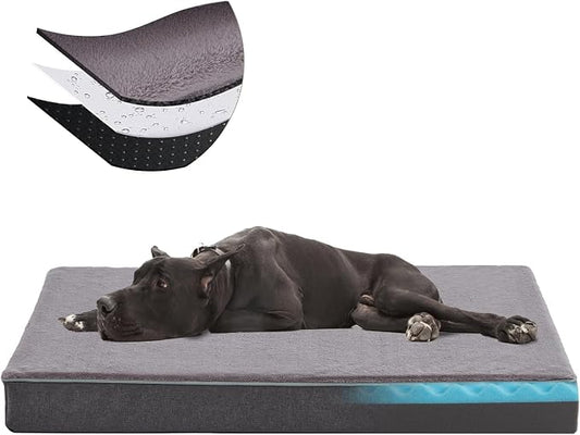 Cooling Dog Beds for Dogs, Orthopedic Memory Foam Dog Bed，Washable Pet Beds for Crate with Faux Fur Cover, Waterproof Lining (Grey, XXX-Large: 50" x 34" x 4") by URGVANZPET