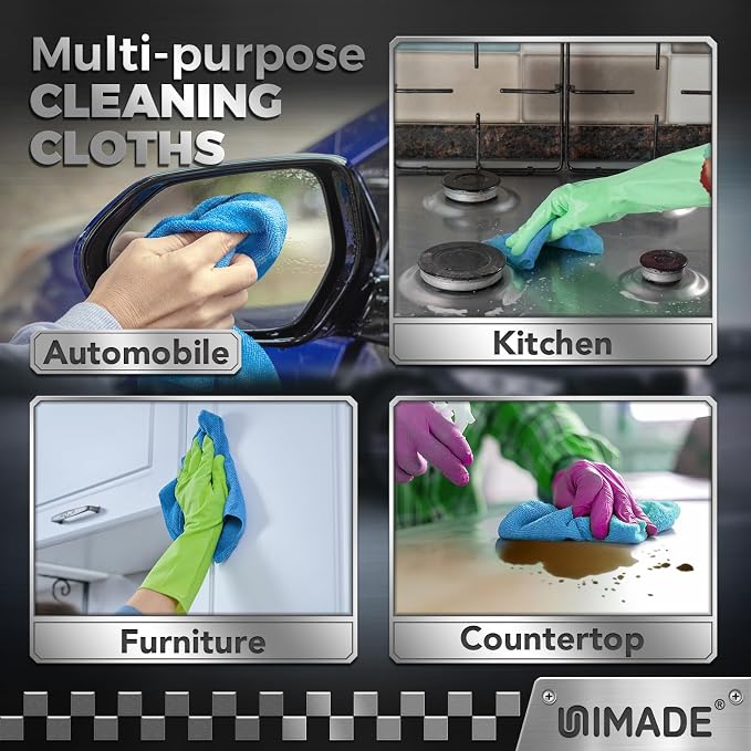 UNIMADE Shop Towels, 100 Pack Commercial Grade Work Rags Microfiber Towels | for Cars Cleaning Rags Bulk Detailing Cloth for Automotive Bar Mechanic Garage Housekeeping, 11.5"x 11.5", Blue - Image 7