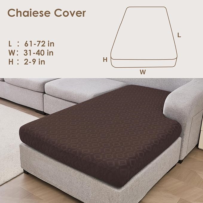Genina Waterproof Sectional Couch Covers Non Slip Sofa Cushion Covers | L Shape Sectional Fit,Chaise Cover,Stretch Jacquard Fabric,Pet Hair & Scratch Protection,Furniture Protector,Washable - Image 2