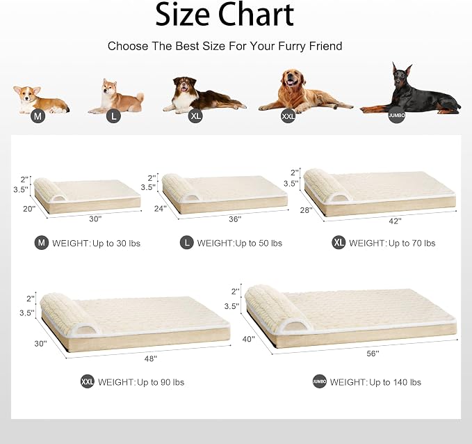 Orthopedic Large Dog Bed Pillow Pet Sofa Bed 48''X30'' Ivory | Egg-Crate Foam Pet Couch Large Sized Dog, Waterproof Removable Washable Cover,Furry Puppy Crate Mat With Nonskid Bottom - Image 7