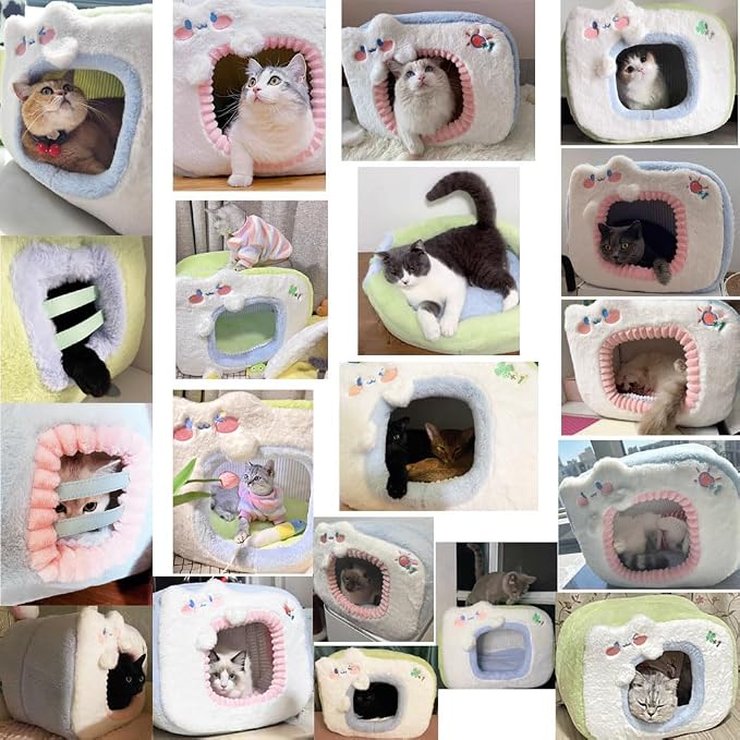 Cute Cat Bed for Indoor Pets - House Tent With Removable Washable Cushioned Pillow, Dog Bed With Cover Cave, Pet Bed (E) - Image 4