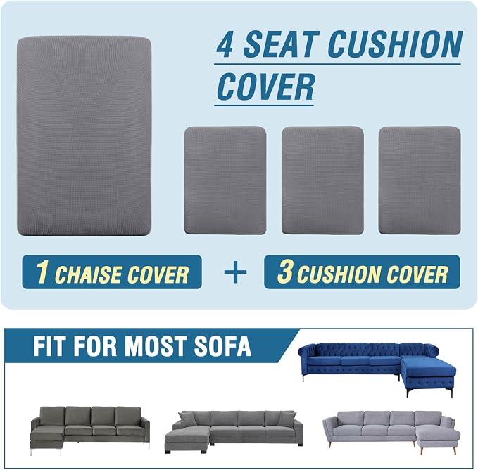H.VERSAILTEX Sectional Couch Covers 4 Pieces Sofa Seat Cushion Covers L Shape Separate Cushion Couch Chaise Cover for Both Left/Right Sectional Couch (Seat Only: 1 Chaise + 3 Sofa, Dove) - Image 8