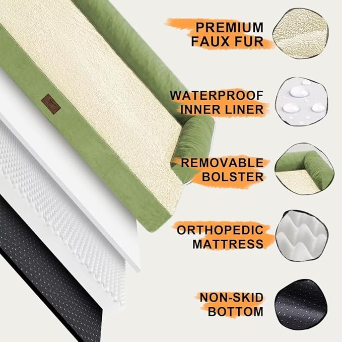 MEKIY Orthopedic XL Dog Bed with Bolster for Extra Large Size Dogs | Pillow Support for Neck Relief, Egg Crate Foam, Skin-Friendly Surface, Waterproof Liner, Anti-Slip Bottom, 42 x 30 Inch - Image 5