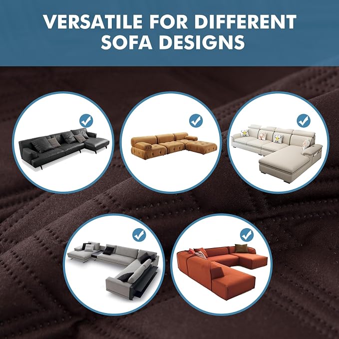 Genina 100% Waterproof Sectional Couch Covers for L Shaped Chaise Lounge Right, Anti-Slip Sectional Cover Furniture Protector Couch Cover for Dogs Pets, 1 Piece (Chocolate, Right Chaise Cover) - Image 6
