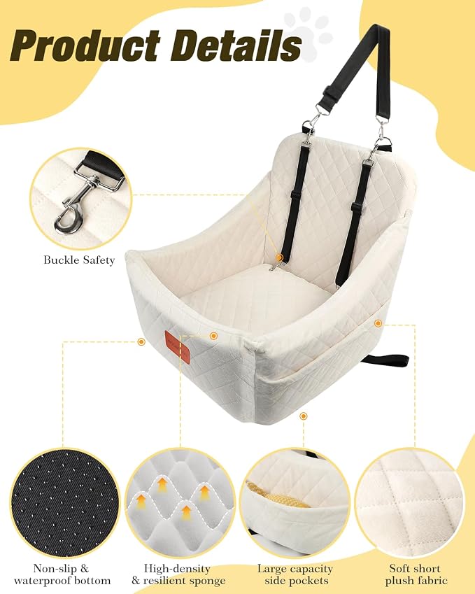WOOAIDAGG Dog Car Seat for Medium Sized Dog,Pet Travel Car Bed with Seat Belt Channle,Fully Detachable and Washable Car Dog Seat with Adjustable Straps,3 Straps Easy to Install (Beige) - Image 4