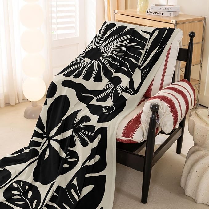 Erosebridal Boho Floral Couch Cover 71" X 91" Black Flower Sofa Cover Vintage Abstract Floral Leaves Couch Protector Aesthetic 70S Modern Sofa Protector for Cushion Couches Sofas, Washable Non Slip - Image 3