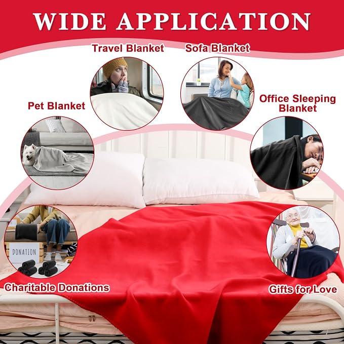 Newwiee 24 Pcs Bulk Fleece Throw Blankets 50'' x 60'' Oeko-tex Standard 100 Certified for Outdoor Wedding Guest Blankets Donation Homeless Sleepover Lap Pet Sofa, All Seasons Use (Trendy Colors) - Image 5