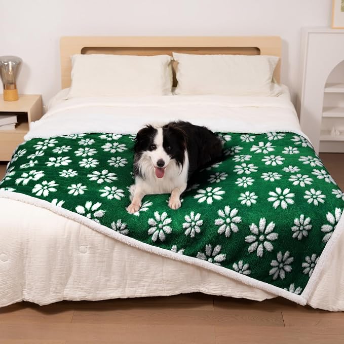Cute Waterproof Blanket for Dog Cat or Adult, 60"x80", Green | 3D Textured Flower Pet Blanket for Bed Couch Sofa, Soft Liquid Pee Proof Pet Furniture Protector by Yaning