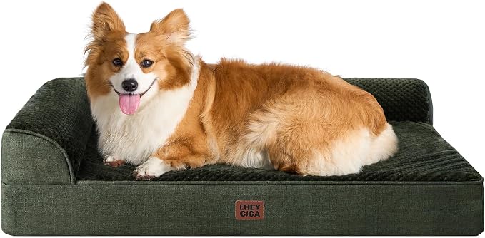 EHEYCIGA Large Dog Bed Memory Foam for Crate, Orthopedic Dog Bed Large Size Dogs with Washable Removable Cover, Waterproof Pet Sofa Couch with Nonskid Bottom, 35x22x6, Dark Green by EHEYCIGA
