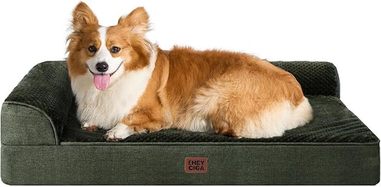 EHEYCIGA Large Dog Bed Memory Foam for Crate, Orthopedic Dog Bed Large Size Dogs with Washable Removable Cover, Waterproof Pet Sofa Couch with Nonskid Bottom, 35x22x6, Dark Green by EHEYCIGA