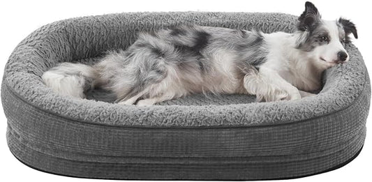JOEJOY Orthopedic Dog Bed for Large Dogs, Egg-Crate Memory Foam Pet Bed with Bolster Sides, Waterproof Lining, Removable Washable Cover & Non-Slip Bottom, Grey by JOEJOY
