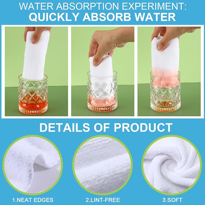 Nuenen Microfiber Cleaning Cloths for Cars 16 x 16 Inch Ultra Absorbent Car Towels Drying Reusable Cleaning Supplies House Kitchen Window Microfiber Towel(White,60 Pcs) - Image 2