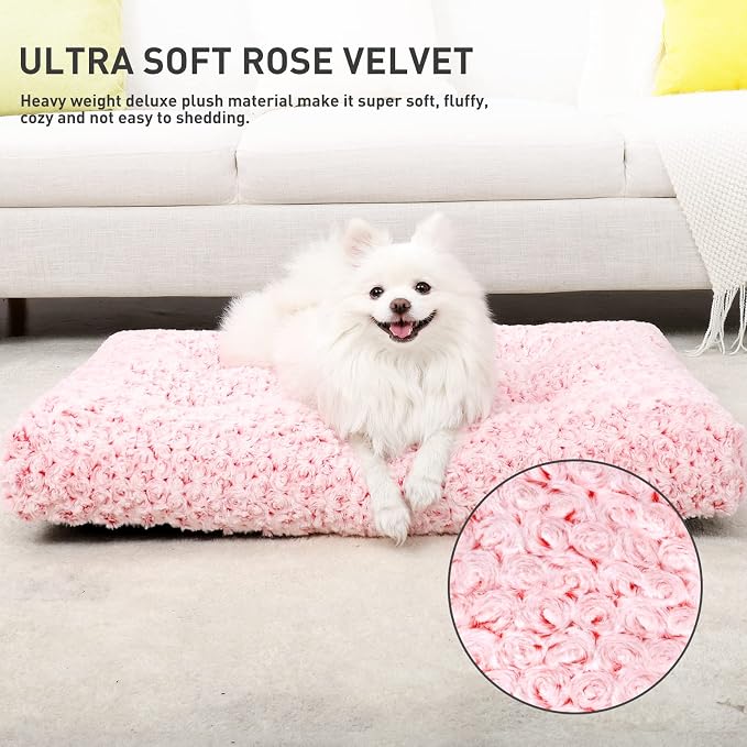 KSIIA Washable Dog Bed Deluxe Plush Dog Crate Beds Comfy Kennel Pad Anti-Slip Pet Sleeping Mat for Large, Jumbo, Medium, Small Dogs Breeds, 23" x 18", Pink - Image 2