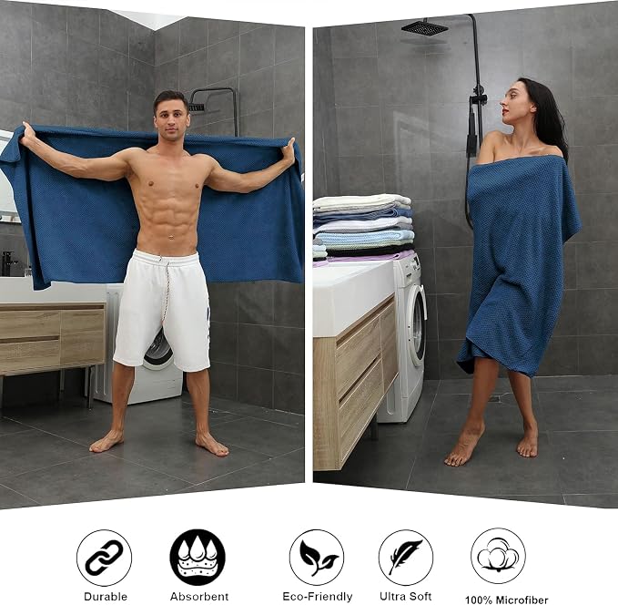 Extra Large Bath Towel Sheet Set 35x70 Inches, Oversized Bath Towels Set,Jumbo Large Microfiber - Quick Dry,Lightweight,Super Soft,Highly Absorbent Towel Set for Bathroom,Hotel,SPA,Pack of 4(Navy) - Image 4