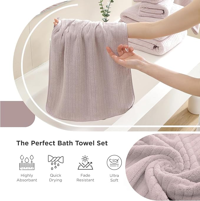 18 Piece Family Bath Towel Set Include 6 Bath Towels,6 Hand Towels and 6 Washcloths Soft Bathroom Towel with Hanging Loops,Highly Absorbent Quick Dry Towels Set for Bathroom,Hotel and Spa-Light Purple - Image 6