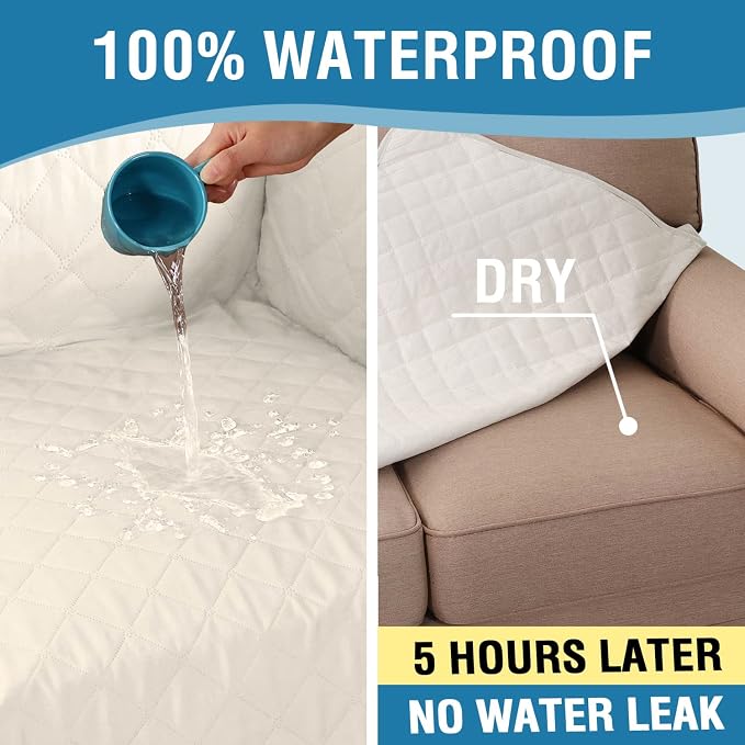 H.VERSAILTEX Sofa Covers for 3 Cushion Couch, Dog Couch Protector, Furniture Covers for Pets, 100% Waterproof Cover with Non-Skid Backing & Elastic Straps(Sofa, Coconut Milk) - Image 4