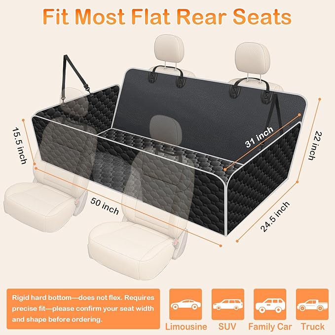 Mancro Back Seat Extender for Dogs with Detachable Mat,Hard Bottom Car Seat Cover for Dogs Supports 400lbs, Waterproof Dog Car Seat Cover for Back Seat, 600D Scratch-Proof Dog Hammock for Car,Black