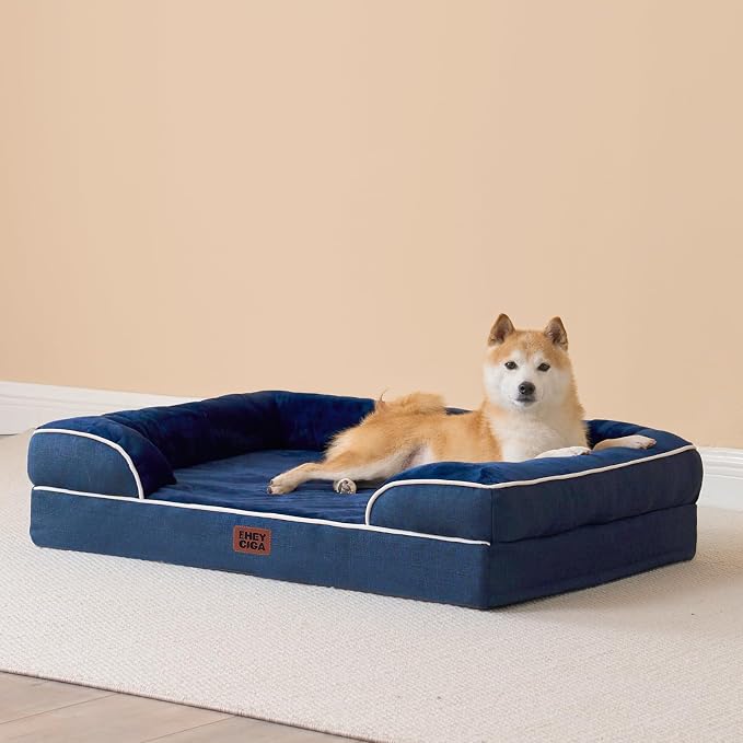 EHEYCIGA Orthopedic Dog Bed Medium Size Dog, Waterproof Washable Pet Beds | Non-Slip Bottom and Egg-Crate Memory Foam Dog Couch Bed with Washable Removable Cover, Navy - Image 8