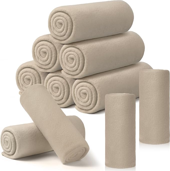 Buryeah 10 Pcs Fleece Blanket Bulk Soft Warm Fleece Blankets Cozy Lightweight Throw Blankets Plush Pet Throw Blanket for Home Bed Sofa Office Wedding Gifts Travel(50" x 60",Light Tan) by Buryeah