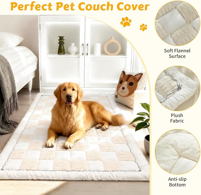 Pet Couch Cover for Dogs & Cats, Soft Flannel Non-Slip Couch Sofa Cover Protector, Dog Bed Sleeping Mat, Washable Reversible Anti-Slip Dog Bed for Small Medium Large Pets(27.6X82.67, Beige) - Image 2