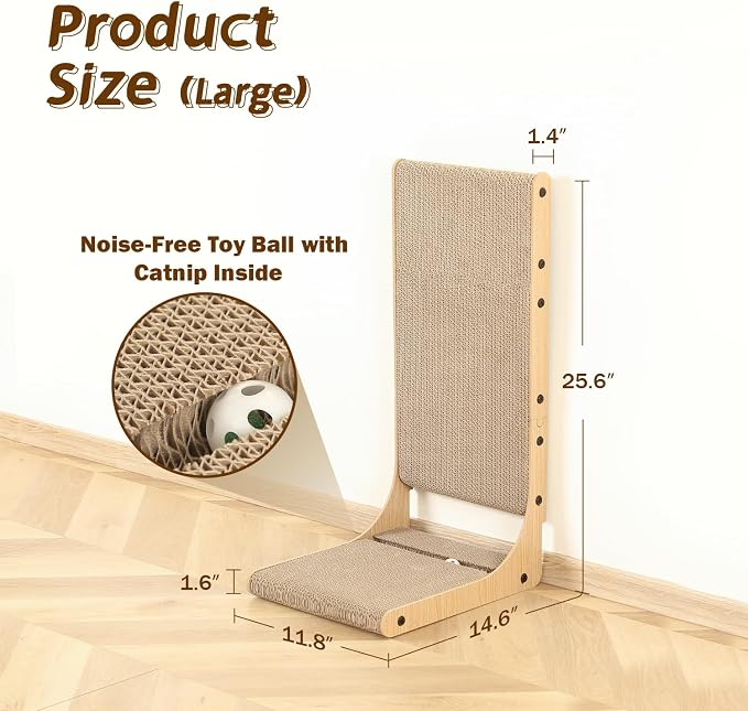 Zakkart 2-Pack Cat Scratching Board, 25.6'' Tall Cardboard L Shape Vertical Cat Scratchers for Indoor Cats, Cat Scratching Post for Wall and Couch, Large - Image 4