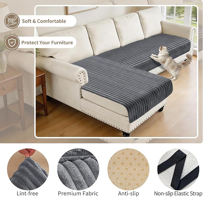 100% Waterproof Couch Covers for Sectional Sofa, Washable Couch Cover, L Shaped Couch Cover for Dogs, Non Slip 2 Pieces Sofa Cover Pet Friendly, 35"x63"+35"x70.9"-Dark Grey - Image 4