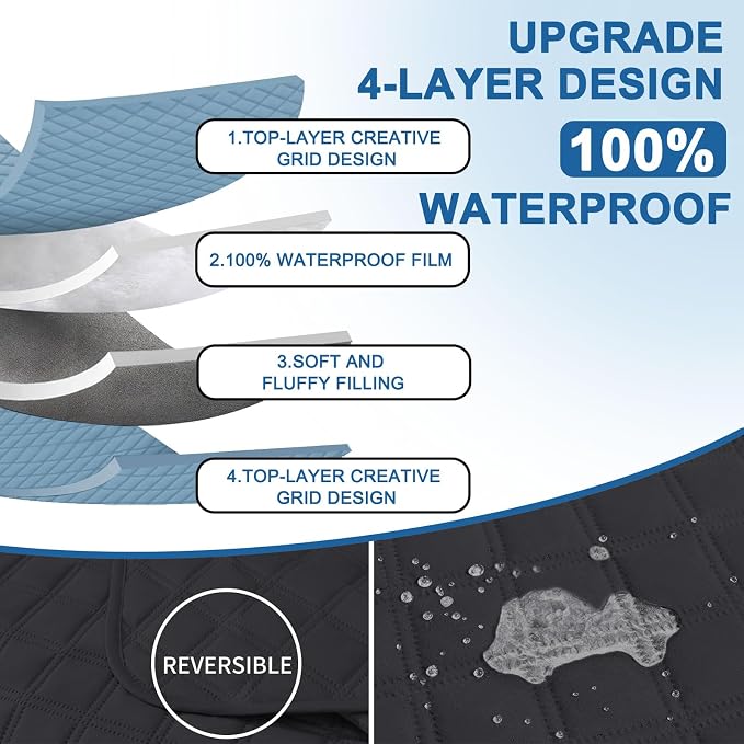 Waterproof Sectional Couch Covers for Dogs, Reversible L Shaped Couch Cover, Sectional Couch Covers L Shape for Pets Dog Cat, Quilted Sofa Covers Washable Sectional (Large, Black) - Image 4