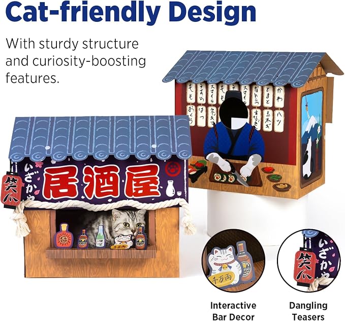 SMILE PAWS Cat Beds for Indoor Cats, Cardboard Cat House with Scratchers, Izakaya Bar, Large Sturdy Cat Furniture Condo Cave Tent, Easy to Assemble Pet Toys Accessories Stuffs, Bunny Small Animals - Image 5