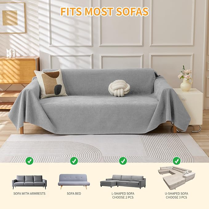 Deep Dream Cat-Scratch Resistant Couch Cover, Waterproof Sofa Cover for 3 Cushion Couch Washable,Pet Friendly Couch Protectors Anti Slip Thickened Sofa Slipcovers for Dogs Pets, 71" x 134",Light Grey - Image 5