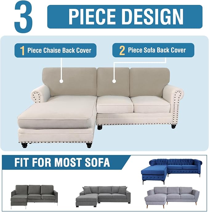 H.VERSAILTEX Backrest Cushion Covers Sectional Couch Back Cushion Covers for Sectional Sofa Set for Both Left/Right Couch (Back Only: 1 Chaise + 2 Sofa, Island Fossi) - Image 8