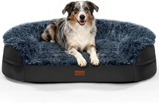 iweepet Fluffy Orthopedic Dog Beds for Large & Extra Large Dogs, 41" Calming Dog Sofa Bed with Supportive 28D Egg-Crate Foam, Removable Washable Cover, Waterproof Lining, for Puppy,Senior,Sick by iweepet