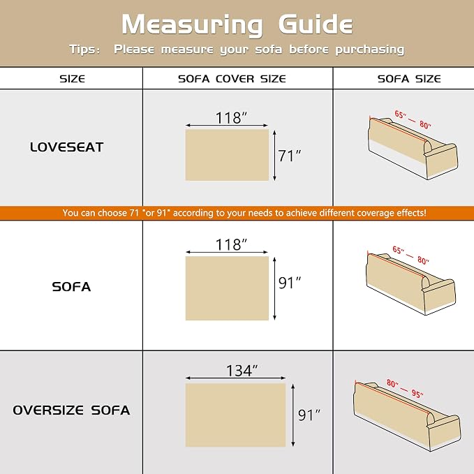 MEETSKY Couch Covers for 3 Cushion Couch Sofa Washable Cat Scratch Proof Sectional Couch Covers L Shape Sofa Cover Slipcovers Couch Furniture Protector for Pets Dogs Kids, 91" x 118", Creamy White - Image 6