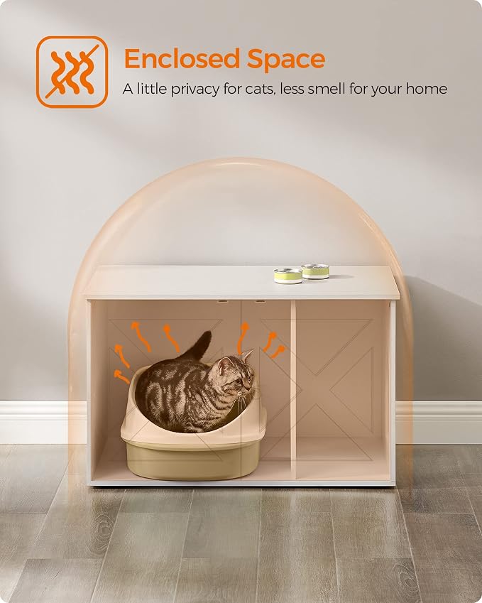 Feandrea Cat Litter Box Enclosure, Litter Box Furniture Hidden with Removable Divider, Indoor Cat House, End Table, 31.5 x 20.9 x 19.7 Inches, White UPCL002W01 - Image 4