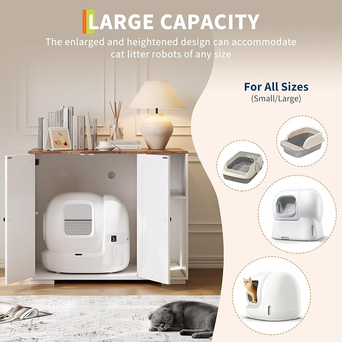 Extra Large Cat Litter Box Enclosure Furniture – Dog-Proof Cabinet with Scrape-resistant Pad, Built-in Outlet, Storage Space for Cat Accessories – Fits Automatic Litter Boxes – Indoor Cat House | Dog-Proof Cabinet with Scrape-resistant Pad, Built-in Ou... - Image 4