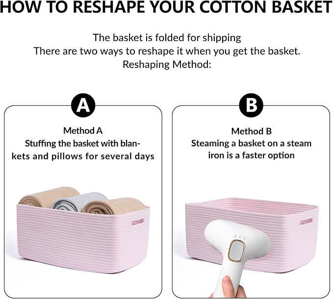 MiniArk Large Storage Baskets for Shelves, 17 x 13 x 7.5” Closet Organizers Bins for Clothes Blanket Towels, Baby Nursery, Toy Baskets Box, Woven Rope Baskets, 3 Packs Light Pink - Image 7