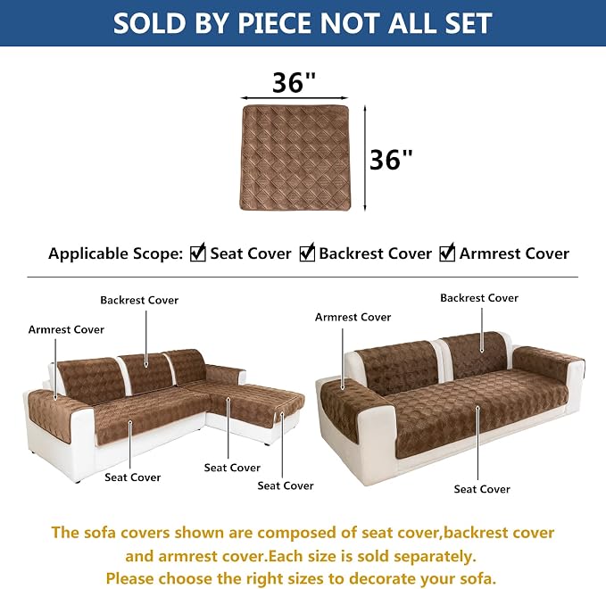 Eismodra Sectional Couch Covers,L Shape Sofa Slipcover Furniture Protector for Dogs Cats Pet Chaise Lounge 3 Cushion Couch Loveseat,Light Brown 36 x 36 inches (Only 1 Piece) - Image 5