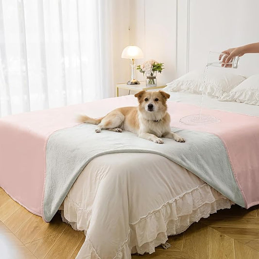 Waterproof Blanket - Reversible Dog Throw as Furniture Protector | Soft Velvet & Flannel, TPU Leak-Proof Liner, Machine Washable, Fits Couch and Bed, 82" x 108", Pink/Cream by TuffeelHome