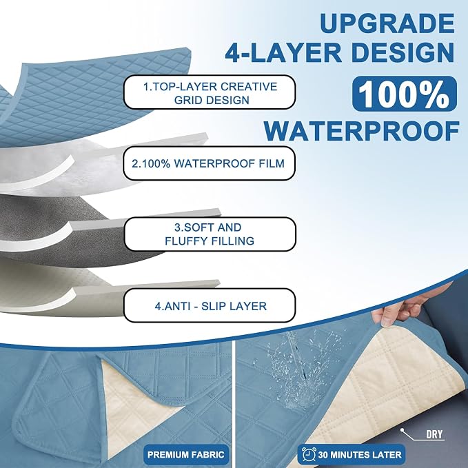 Waterproof Loveseat Covers for 2 Cushion Couch, Sofa Covers for Pets Washable with Side Pockets, Non Slip Couch Covers for Dogs, Dog Couch Cover with Elastic Straps (Loveseat, Aqua Blue) - Image 4