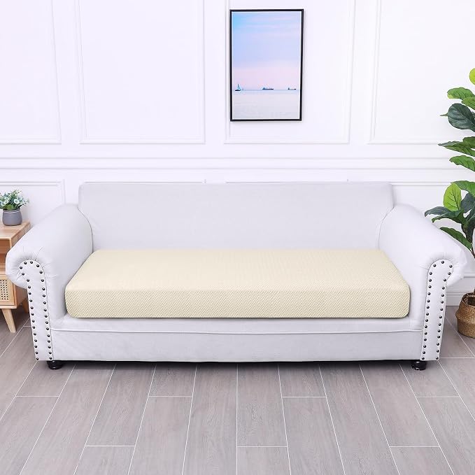 Smiry Waterproof Couch Cushion Covers, Non Slip Seat Cushion Covers | Stretch Jacquard Sectional Sofa Slipcover, Washable Elastic Furniture Protector for Pets, Kid, Large, Biege - Image 5
