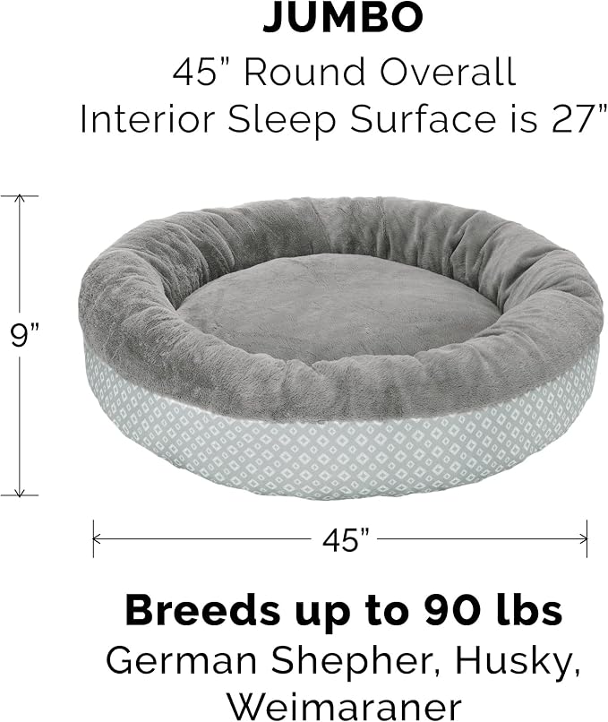 Furhaven Replacement Donut Dog Bed Cover Plush & Diamond Print Calming Cuddler, Machine Washable - Gray, Jumbo (X-Large) - Image 2