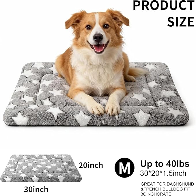 Dog Crate Mat, 4 Piece Reversible Pet Bed, Polyester, Machine Washable, Small Dogs & Cats, Rectangular(Gray Star, 30" L x 20" W x 1.5" Th) - Image 2